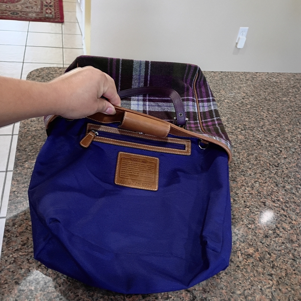 Coach Wool Plaid Purple Tote - Picture 6 of 16